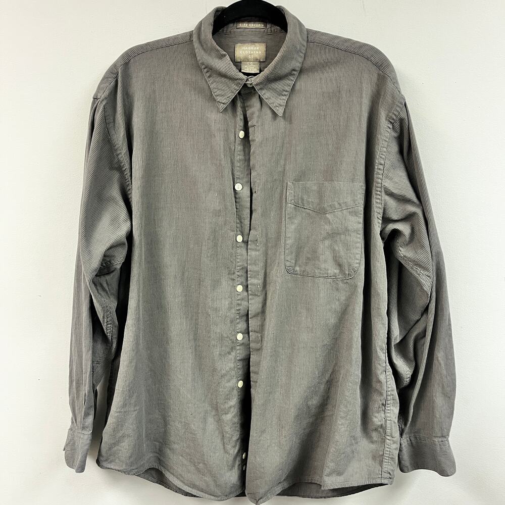 Men's Vintage Large Hager City Casuals long sleeve button down 100% cotton Gray